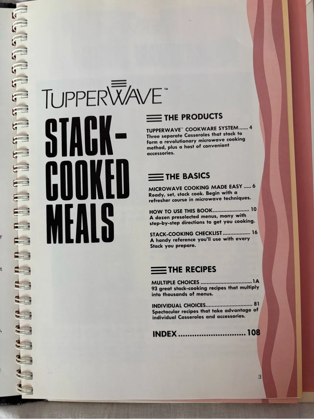vintage 1990 TupperWave Stack-Cooked Meals cookbook, spiral bound, hardback